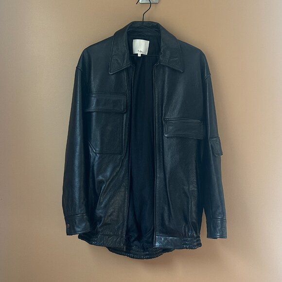 TIBI AVIATOR OVERSIZED LEATHER BOMBER JACKET - Picture 1 of 14